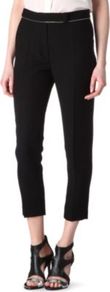 Perspicace Crepe Trouser - pattern: plain; waist: mid/regular rise; predominant colour: black; occasions: casual, evening, work; length: calf length; hip detail: fitted at hip (bottoms); texture group: crepes; fit: slim leg; pattern type: fabric; style: standard; fibres: viscose/rayon - mix