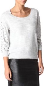 Sunday Cotton Blend Knitted Jumper - pattern: plain; style: standard; predominant colour: light grey; occasions: casual, evening, work; length: standard; neckline: scoop; fibres: cotton - mix; fit: standard fit; shoulder detail: added shoulder detail; sleeve length: long sleeve; sleeve style: standard; texture group: knits/crochet; pattern type: knitted - fine stitch; pattern size: small & light; embellishment: studs
