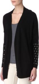 Gabrielle Knitted Cardigan - pattern: plain; length: below the bottom; neckline: collarless open; style: open front; predominant colour: black; occasions: casual, work; fibres: cotton - mix; fit: loose; sleeve length: long sleeve; sleeve style: standard; texture group: knits/crochet; pattern type: knitted - other; pattern size: standard; embellishment: studs