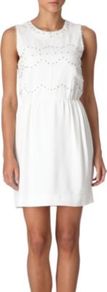 Radicale Embossed Crepe Dress - style: shift; length: mid thigh; fit: fitted at waist; pattern: plain; sleeve style: sleeveless; bust detail: added detail/embellishment at bust; waist detail: fitted waist; predominant colour: ivory; occasions: casual, holiday; fibres: polyester/polyamide - mix; neckline: crew; sleeve length: sleeveless; texture group: crepes; pattern type: fabric; pattern size: standard; embellishment: embroidered