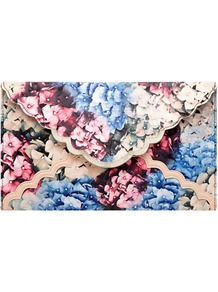 Floral Print Clutch - occasions: casual, evening, occasion; predominant colour: multicoloured; type of pattern: heavy; style: clutch; length: hand carry; size: standard; material: fabric; pattern: florals; trends: high impact florals; finish: plain; embellishment: chain/metal