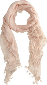 Nude Lace Scarf - predominant colour: nude; occasions: casual, evening, work, occasion, holiday; type of pattern: light; style: regular; size: standard; material: lace; embellishment: tassels; pattern: plain