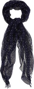 Metallic Spot Scarf, Navy - predominant colour: navy; occasions: casual, evening, work; type of pattern: light; style: regular; size: standard; embellishment: fringing; pattern: polka dot; material: tulle/sheer