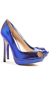 Amazonite Metallic Peep Toe Platform Shoes - predominant colour: royal blue; occasions: evening, occasion; material: leather; heel: stiletto; toe: open toe/peeptoe; style: courts; trends: metallics; finish: metallic; pattern: animal print; heel height: very high