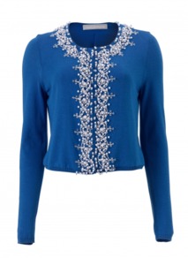 Leonora Cardigan - neckline: round neck; pattern: plain; bust detail: added detail/embellishment at bust; length: cropped; predominant colour: royal blue; occasions: casual, evening, occasion; style: standard; fibres: cotton - mix; fit: standard fit; sleeve length: long sleeve; sleeve style: standard; texture group: knits/crochet; pattern type: fabric; pattern size: small & light; embellishment: beading