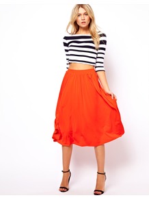 Full Midi Skirt - length: below the knee; pattern: plain; style: full/prom skirt; fit: loose/voluminous; waist detail: elasticated waist; waist: high rise; predominant colour: bright orange; occasions: casual, occasion, holiday; fibres: polyester/polyamide - 100%; texture group: sheer fabrics/chiffon/organza etc.; trends: fluorescent, volume; pattern type: fabric