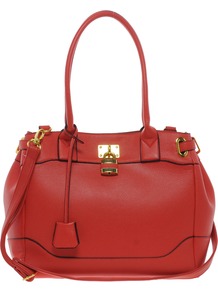 Bag With Side Straps And Metal Keepers - predominant colour: true red; occasions: casual, work; style: shoulder; length: shoulder (tucks under arm); size: standard; material: faux leather; pattern: plain; finish: plain
