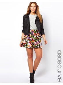 Curve Skater Skirt In Floral - length: mid thigh; fit: loose/voluminous; waist detail: twist front waist detail/nipped in at waist on one side/soft pleats/draping/ruching/gathering waist detail; waist: mid/regular rise; occasions: casual, evening; style: a-line; fibres: polyester/polyamide - mix; predominant colour: multicoloured; trends: high impact florals; pattern type: fabric; pattern size: small & busy; pattern: florals; texture group: jersey - stretchy/drapey