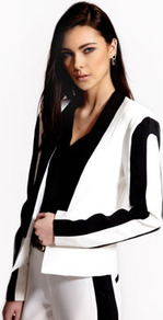 Boutique Rosie Monochrome Tuxedo Jacket - pattern: plain; style: single breasted blazer; collar: shawl/waterfall; length: cropped; predominant colour: white; occasions: evening, occasion; fit: tailored/fitted; fibres: polyester/polyamide - 100%; sleeve length: long sleeve; sleeve style: standard; collar break: low/open; pattern type: fabric; pattern size: standard; texture group: woven light midweight