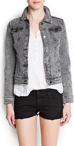 Denim Jacket - pattern: plain; style: denim; fit: slim fit; predominant colour: mid grey; occasions: casual; length: standard; fibres: cotton - stretch; collar: shirt collar/peter pan/zip with opening; sleeve length: long sleeve; sleeve style: standard; texture group: denim; collar break: high; pattern type: fabric