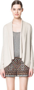 Draped Cardigan - pattern: plain; neckline: shawl; style: open front; predominant colour: stone; occasions: casual, work; length: standard; fit: loose; back detail: longer hem at back than at front; sleeve length: long sleeve; sleeve style: standard; texture group: knits/crochet; pattern type: knitted - fine stitch; pattern size: standard; fibres: viscose/rayon - mix