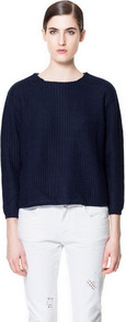 Sweater With Zip At The Back - pattern: plain; style: standard; predominant colour: navy; occasions: casual, work; length: standard; fibres: acrylic - 100%; fit: loose; neckline: crew; sleeve length: 3/4 length; sleeve style: standard; texture group: knits/crochet; pattern type: knitted - other; pattern size: standard