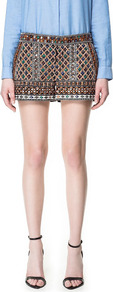 Embroidered Shorts With Stones - style: shorts; length: short shorts; waist: mid/regular rise; predominant colour: chocolate brown; occasions: casual, evening, occasion; fibres: cotton - 100%; texture group: sheer fabrics/chiffon/organza etc.; fit: straight leg; pattern type: fabric; pattern size: standard; pattern: patterned/print; embellishment: embroidered