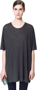Special Oversize Linen T Shirt - neckline: round neck; pattern: plain; style: t-shirt; predominant colour: charcoal; occasions: casual, work, holiday; fibres: linen - 100%; fit: loose; length: mid thigh; sleeve length: extra long; sleeve style: standard; trends: volume; pattern type: fabric; texture group: jersey - stretchy/drapey