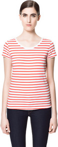 Basic Striped T Shirt - neckline: round neck; pattern: horizontal stripes; style: t-shirt; predominant colour: white; occasions: casual, holiday; length: standard; fibres: cotton - mix; fit: loose; sleeve length: short sleeve; sleeve style: standard; pattern type: fabric; pattern size: standard; texture group: jersey - stretchy/drapey