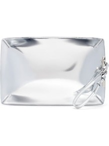 Metallic Clutch Bag - predominant colour: silver; occasions: evening, occasion, holiday; style: clutch; length: hand carry; size: small; material: faux leather; embellishment: zips; pattern: plain; trends: metallics; finish: metallic