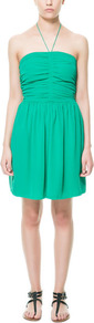 Dress With Draped Top - style: shift; pattern: plain; sleeve style: sleeveless; waist detail: fitted waist; neckline: halter neck; bust detail: ruching/gathering/draping/layers/pintuck pleats at bust; predominant colour: emerald green; occasions: casual, evening, occasion, holiday; length: just above the knee; fit: fitted at waist & bust; fibres: polyester/polyamide - 100%; hip detail: soft pleats at hip/draping at hip/flared at hip; sleeve length: sleeveless; pattern type: fabric; texture group: jersey - stretchy/drapey