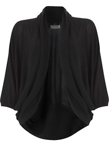 Cocoon Cardigan - sleeve style: dolman/batwing; pattern: plain; neckline: shawl; style: open front; predominant colour: black; occasions: casual, work; length: standard; fibres: acrylic - mix; fit: loose; sleeve length: 3/4 length; texture group: knits/crochet; pattern type: knitted - fine stitch; pattern size: standard