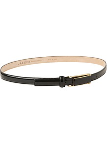 Patent Trouser Belt - predominant colour: black; occasions: casual, evening, work; style: classic; size: skinny; worn on: waist; material: leather; pattern: plain; finish: patent; embellishment: buckles