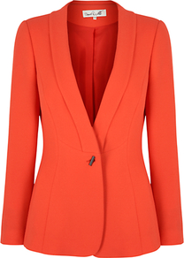 Sicily Jacket - pattern: plain; style: single breasted blazer; collar: standard lapel/rever collar; predominant colour: bright orange; occasions: evening, work, occasion; length: standard; fit: tailored/fitted; fibres: polyester/polyamide - stretch; waist detail: fitted waist; sleeve length: long sleeve; sleeve style: standard; texture group: crepes; trends: tuxedo; collar break: low/open; pattern type: fabric; pattern size: standard