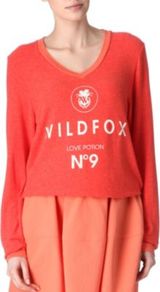 Love Potion Jumper - neckline: v-neck; style: standard; predominant colour: bright orange; occasions: casual; length: standard; fit: standard fit; bust detail: contrast pattern/fabric/detail at bust; sleeve length: long sleeve; sleeve style: standard; pattern type: fabric; pattern size: small & light; pattern: patterned/print; texture group: jersey - stretchy/drapey; fibres: viscose/rayon - mix