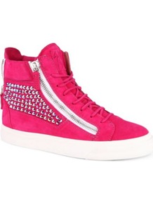 Turin Suede High Top Trainers - predominant colour: hot pink; occasions: casual, holiday; material: suede; heel height: flat; embellishment: studs; heel: wedge; toe: round toe; boot length: ankle boot; style: high top; finish: plain; pattern: plain