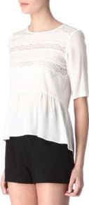 Eloge Top - neckline: round neck; pattern: plain; bust detail: added detail/embellishment at bust; waist detail: peplum waist detail; predominant colour: white; occasions: evening, work; length: standard; style: top; fibres: silk - 100%; fit: body skimming; back detail: longer hem at back than at front; sleeve length: half sleeve; sleeve style: standard; texture group: crepes; pattern type: fabric; pattern size: standard