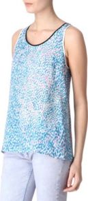 Envie Silk Vest - neckline: round neck; sleeve style: standard vest straps/shoulder straps; length: below the bottom; style: vest top; back detail: low cut/open back; predominant colour: turquoise; occasions: casual, evening, holiday; fibres: silk - 100%; fit: loose; sleeve length: sleeveless; texture group: crepes; pattern type: fabric; pattern size: small & busy; pattern: patterned/print