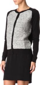 Gazouilli Cardigan - neckline: round neck; sleeve style: raglan; pattern: herringbone/tweed; predominant colour: black; occasions: casual; length: standard; style: standard; fibres: cotton - mix; fit: standard fit; bust detail: contrast pattern/fabric/detail at bust; sleeve length: long sleeve; pattern type: knitted - other; pattern size: standard; texture group: tweed - light/midweight