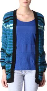 Gangster Cardigan - neckline: collarless open; style: open front; predominant colour: royal blue; occasions: casual; length: standard; fibres: polyester/polyamide - mix; fit: loose; sleeve length: long sleeve; sleeve style: standard; texture group: knits/crochet; pattern type: knitted - other; pattern size: standard; pattern: patterned/print