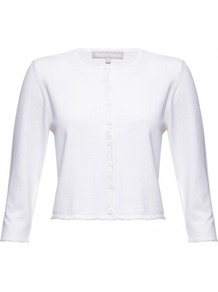 Coralee Cardigan - neckline: round neck; pattern: plain; length: cropped; predominant colour: white; occasions: casual, work, occasion; style: standard; fibres: silk - mix; fit: standard fit; sleeve length: 3/4 length; sleeve style: standard; texture group: knits/crochet; pattern type: knitted - fine stitch; pattern size: standard