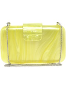 Pearly Box Clutch Bag With Chain Strap - predominant colour: yellow; occasions: evening, occasion; type of pattern: light; style: clutch; length: hand carry; size: small; material: plastic/rubber; pattern: plain; finish: plain; embellishment: chain/metal
