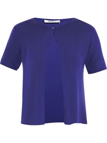 Camera Cardigan - neckline: round neck; pattern: plain; predominant colour: royal blue; occasions: casual, work; length: standard; style: standard; fibres: silk - 100%; fit: standard fit; sleeve length: short sleeve; sleeve style: standard; texture group: knits/crochet; pattern type: knitted - other; pattern size: standard