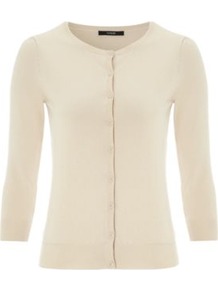 Cotton Rich Cardigan Cream - neckline: round neck; pattern: plain; predominant colour: ivory; occasions: casual, work; length: standard; style: standard; fibres: cotton - mix; fit: standard fit; sleeve length: 3/4 length; sleeve style: standard; texture group: knits/crochet; pattern type: knitted - other; pattern size: standard