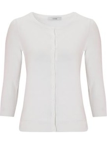 Cotton Rich Cardigan White - neckline: round neck; pattern: plain; predominant colour: white; occasions: casual, work; length: standard; style: standard; fibres: cotton - mix; fit: standard fit; sleeve length: 3/4 length; sleeve style: standard; texture group: knits/crochet; pattern type: knitted - other; pattern size: standard