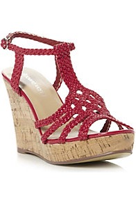 Gustava Plait Strap Design Wedge Heeled Sandal - predominant colour: true red; occasions: casual, evening, holiday; material: faux leather; heel height: high; ankle detail: ankle strap; heel: wedge; toe: open toe/peeptoe; style: strappy; finish: plain; pattern: plain
