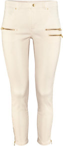 Ankle Lengthtrousers - pattern: plain; style: leggings; waist: mid/regular rise; predominant colour: ivory; occasions: casual, evening, holiday; length: ankle length; fibres: cotton - stretch; hip detail: added detail/embellishment at hip; fit: skinny/tight leg; pattern type: fabric; pattern size: standard; texture group: woven light midweight