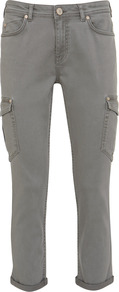 Khaki Cropped Cargo Jeans - style: skinny leg; pattern: plain; pocket detail: pockets at the sides, traditional 5 pocket; waist: mid/regular rise; predominant colour: mid grey; occasions: casual, holiday; length: ankle length; fibres: cotton - stretch; jeans & bottoms detail: turn ups; texture group: denim; pattern type: fabric; pattern size: standard