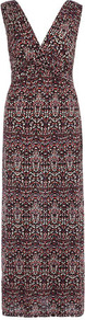 Petite Ikat Print Knot Maxi - neckline: v-neck; sleeve style: sleeveless; style: maxi dress; waist detail: fitted waist; back detail: low cut/open back; predominant colour: chocolate brown; occasions: evening, occasion; length: floor length; fit: body skimming; fibres: viscose/rayon - stretch; sleeve length: sleeveless; trends: statement prints; pattern type: fabric; pattern size: standard; pattern: patterned/print; texture group: jersey - stretchy/drapey