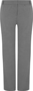 Grey Cotton Straight Leg Trousers - length: standard; pattern: plain; waist detail: fitted waist; waist: mid/regular rise; predominant colour: mid grey; occasions: casual, evening, work, holiday; fibres: cotton - mix; hip detail: fitted at hip (bottoms); texture group: cotton feel fabrics; fit: straight leg; pattern type: fabric; style: standard