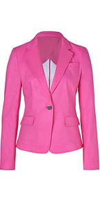 Charming Pink One Button Cotton Blazer - pattern: plain; style: single breasted blazer; collar: standard lapel/rever collar; predominant colour: hot pink; occasions: casual, evening, work, occasion; length: standard; fit: tailored/fitted; fibres: cotton - 100%; waist detail: fitted waist; sleeve length: long sleeve; sleeve style: standard; texture group: cotton feel fabrics; collar break: medium; pattern type: fabric; pattern size: standard