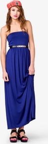 Maxi Tube Dress - neckline: strapless (straight/sweetheart); fit: empire; pattern: plain; style: maxi dress; sleeve style: strapless; length: ankle length; waist detail: belted waist/tie at waist/drawstring; predominant colour: royal blue; occasions: casual, occasion, holiday; fibres: viscose/rayon - stretch; hip detail: soft pleats at hip/draping at hip/flared at hip; sleeve length: sleeveless; pattern type: fabric; pattern size: standard; texture group: jersey - stretchy/drapey