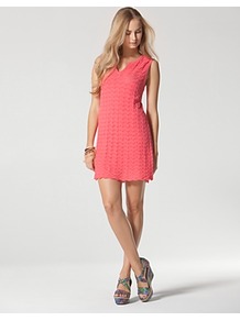 Dress Split Neck - style: shift; length: mini; neckline: v-neck; pattern: plain; sleeve style: sleeveless; predominant colour: coral; occasions: casual, holiday; fit: soft a-line; fibres: linen - mix; sleeve length: sleeveless; texture group: cotton feel fabrics; pattern type: fabric; pattern size: standard
