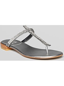 Thong Sandals Vanity Jewel - predominant colour: silver; occasions: casual, evening, holiday; material: faux leather; heel height: flat; embellishment: crystals; heel: standard; toe: toe thongs; style: flip flops / toe post; finish: metallic; pattern: plain