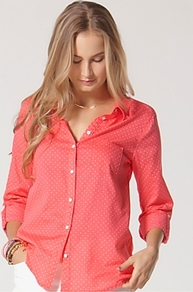 Shirt Polka Dot - neckline: shirt collar/peter pan/zip with opening; style: shirt; pattern: polka dot; predominant colour: pink; occasions: casual, work; length: standard; fibres: cotton - 100%; fit: straight cut; sleeve length: long sleeve; sleeve style: standard; texture group: cotton feel fabrics; pattern type: fabric; pattern size: small & light