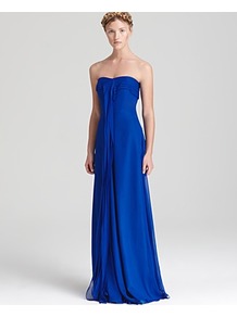 Strapless Dress Sweetheart Ruffle Front - style: ballgown; pattern: plain; sleeve style: strapless; neckline: sweetheart; bust detail: ruching/gathering/draping/layers/pintuck pleats at bust; predominant colour: royal blue; occasions: evening, occasion; length: floor length; fit: body skimming; fibres: polyester/polyamide - 100%; hip detail: soft pleats at hip/draping at hip/flared at hip; waist detail: ruffles at waist; sleeve length: sleeveless; texture group: sheer fabrics/chiffon/organza etc.; pattern type: fabric; pattern size: standard