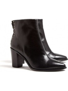 Gloved Studded And Zip Back Pointy Boots - predominant colour: black; occasions: casual, work; material: leather; heel height: mid; embellishment: studs; heel: block; toe: pointed toe; boot length: ankle boot; style: standard; finish: plain; pattern: plain