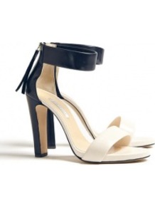 Navy And Ivory Elizabetta Sandals - occasions: casual, evening, work, occasion; material: leather; heel height: high; embellishment: zips; ankle detail: ankle strap; heel: platform; toe: open toe/peeptoe; style: standard; predominant colour: monochrome; finish: plain; pattern: colourblock