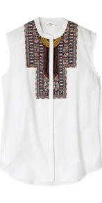 Day Ornamental Embroidered Bib Sleeveless Shirt Day Birge - neckline: mandarin; sleeve style: sleeveless; bust detail: added detail/embellishment at bust; style: shirt; predominant colour: white; occasions: casual, holiday; length: standard; fibres: cotton - 100%; fit: straight cut; sleeve length: sleeveless; texture group: cotton feel fabrics; pattern type: fabric; pattern size: small & light; pattern: patterned/print; embellishment: embroidered