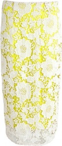 Ainara Lace Crochet Skirt - length: below the knee; style: straight; fit: tailored/fitted; waist: mid/regular rise; predominant colour: yellow; occasions: evening, work, occasion; fibres: polyester/polyamide - 100%; texture group: lace; pattern type: fabric; pattern size: standard; pattern: florals